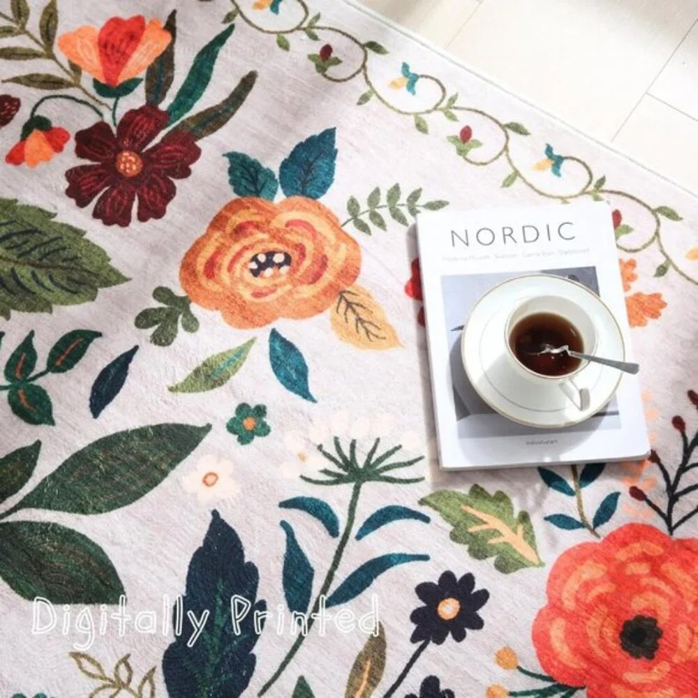 New 4x6 Washable Boho Rug, Non-Slip Low Pile Floral Carpet for Home & Office